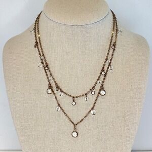 Avon Double Strand Clear Crystal Layered Necklace Bronze Tone 16" Boho Romantic
